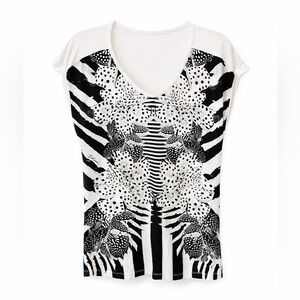 Just Cavalli Roberto Cavalli Graphic Print Top Medium Black White Floral